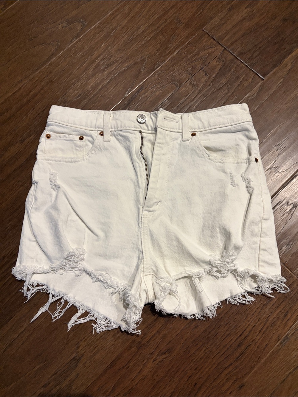 Abercrombie & Fitch White Frayed-Hem Denim Shorts